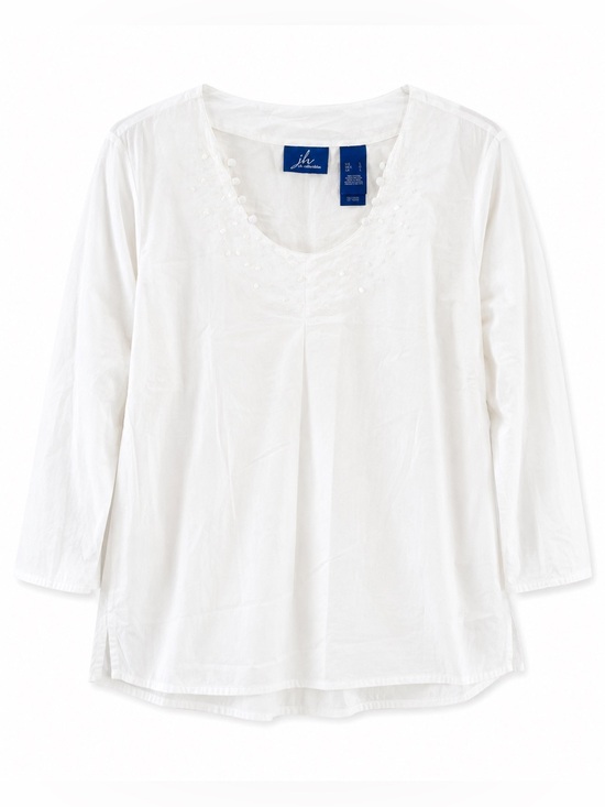JH Collectibles Tops - JH Collectibles White Pearl Embellished Shoulder Top V Neck Long Sleeve Size L